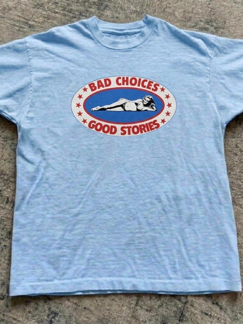 Gildan Light Blue 'Bad Choices Good Stories' Graphic Tee